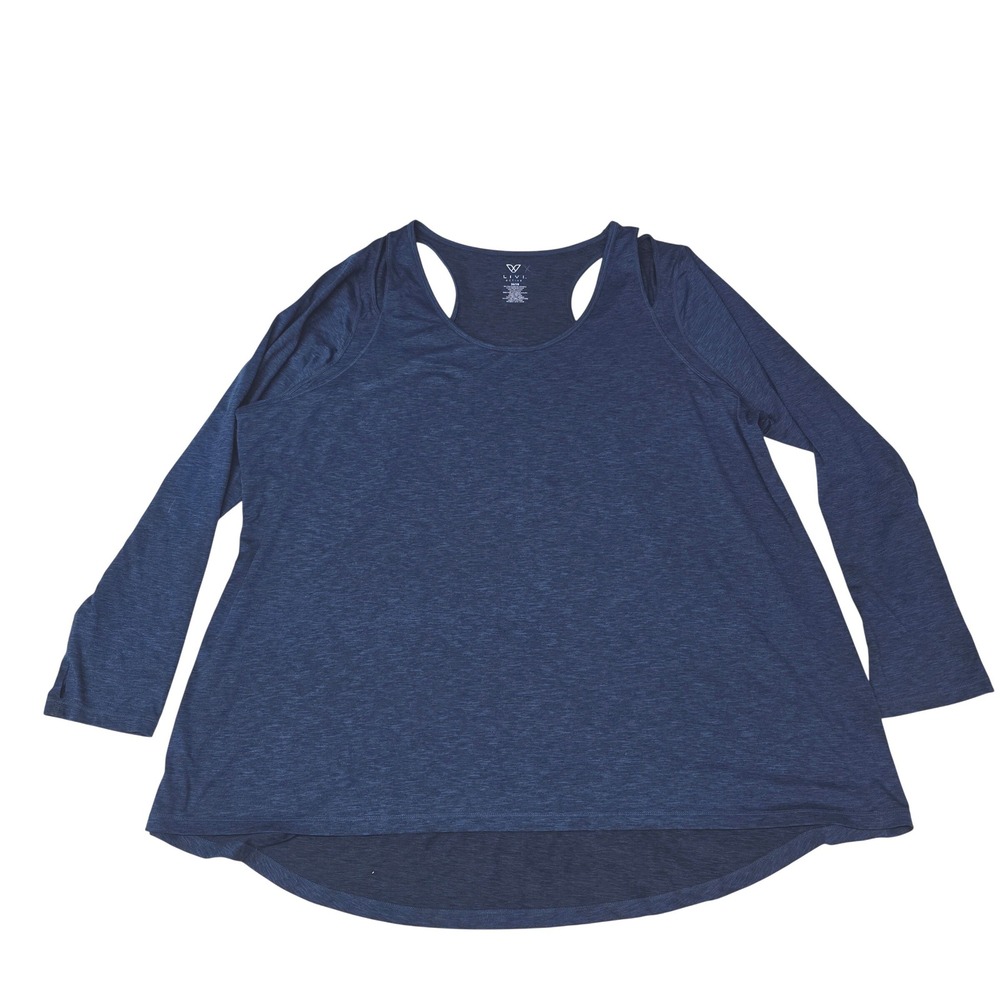 Livi Active Womens Blue Cold Shoulder Long Sleeve Top Plus Size 26/28 Athleisure